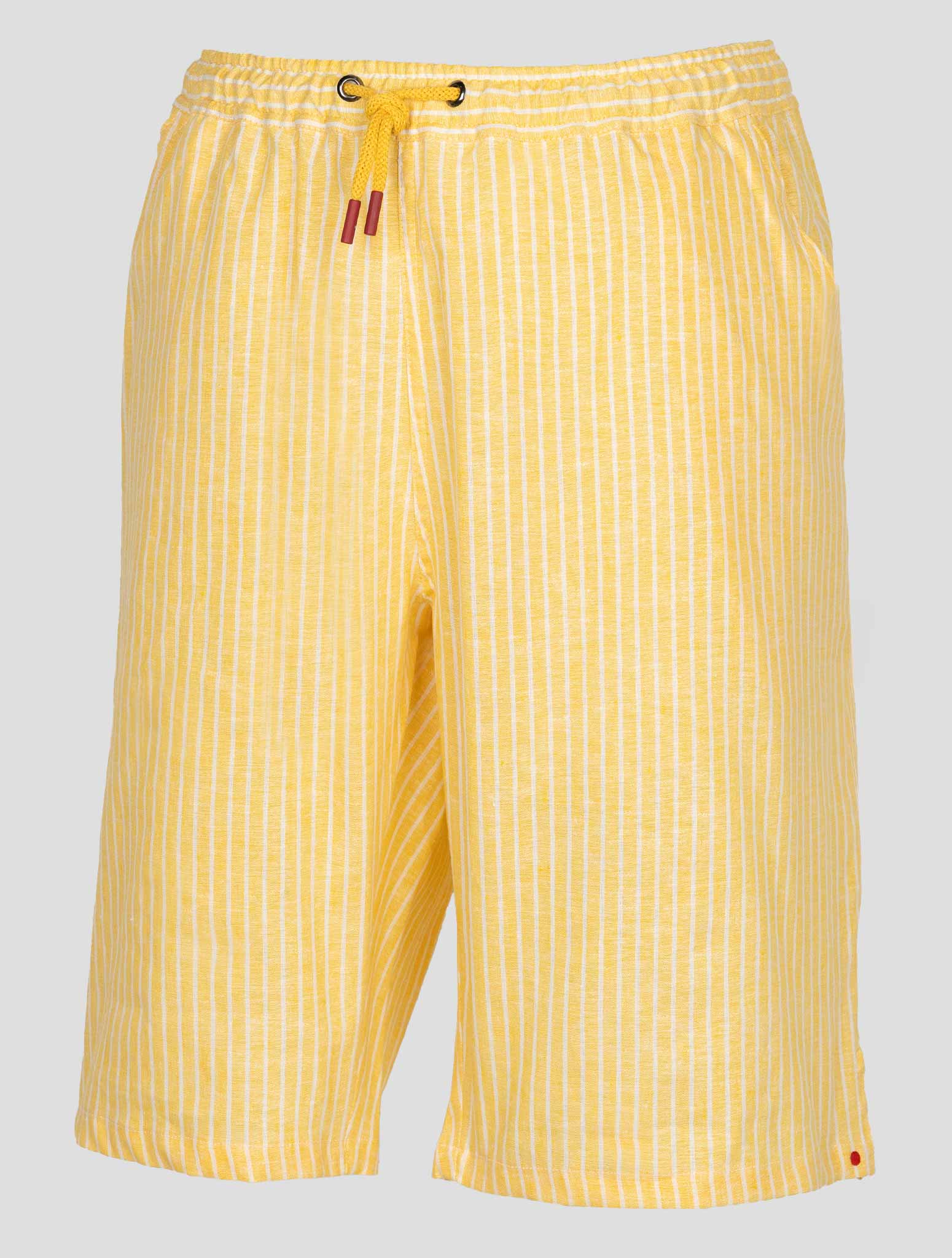 Kiton Yellow White Linen Plaid Elasticated Short Pants — view 2