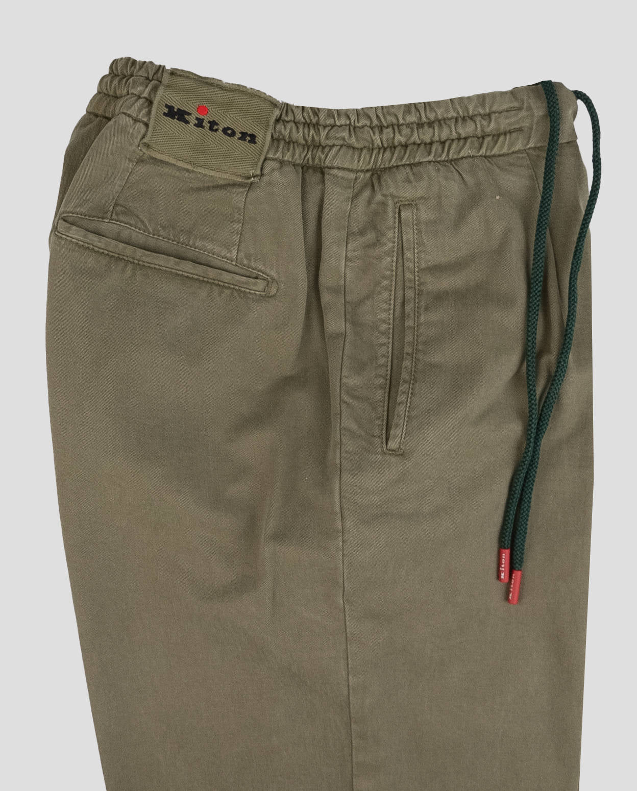 Kiton Green Lyocell Cotton Elasticated Pants — view 3