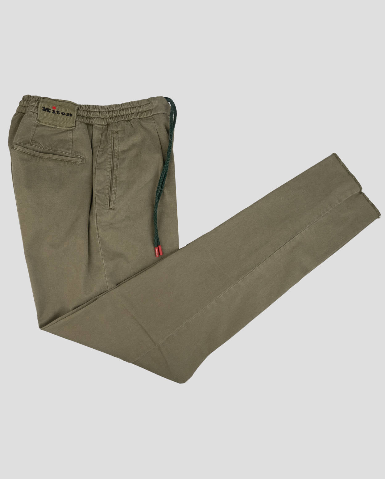 Kiton Green Lyocell Cotton Elasticated Pants — view 4