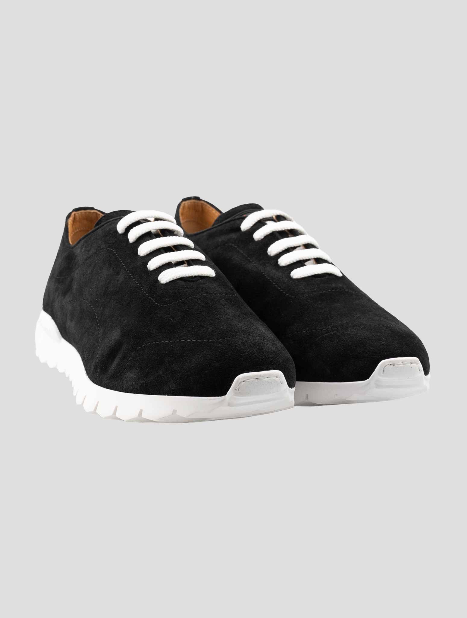 Kiton Black Leather Suede Sheepskin Fur Sneakers