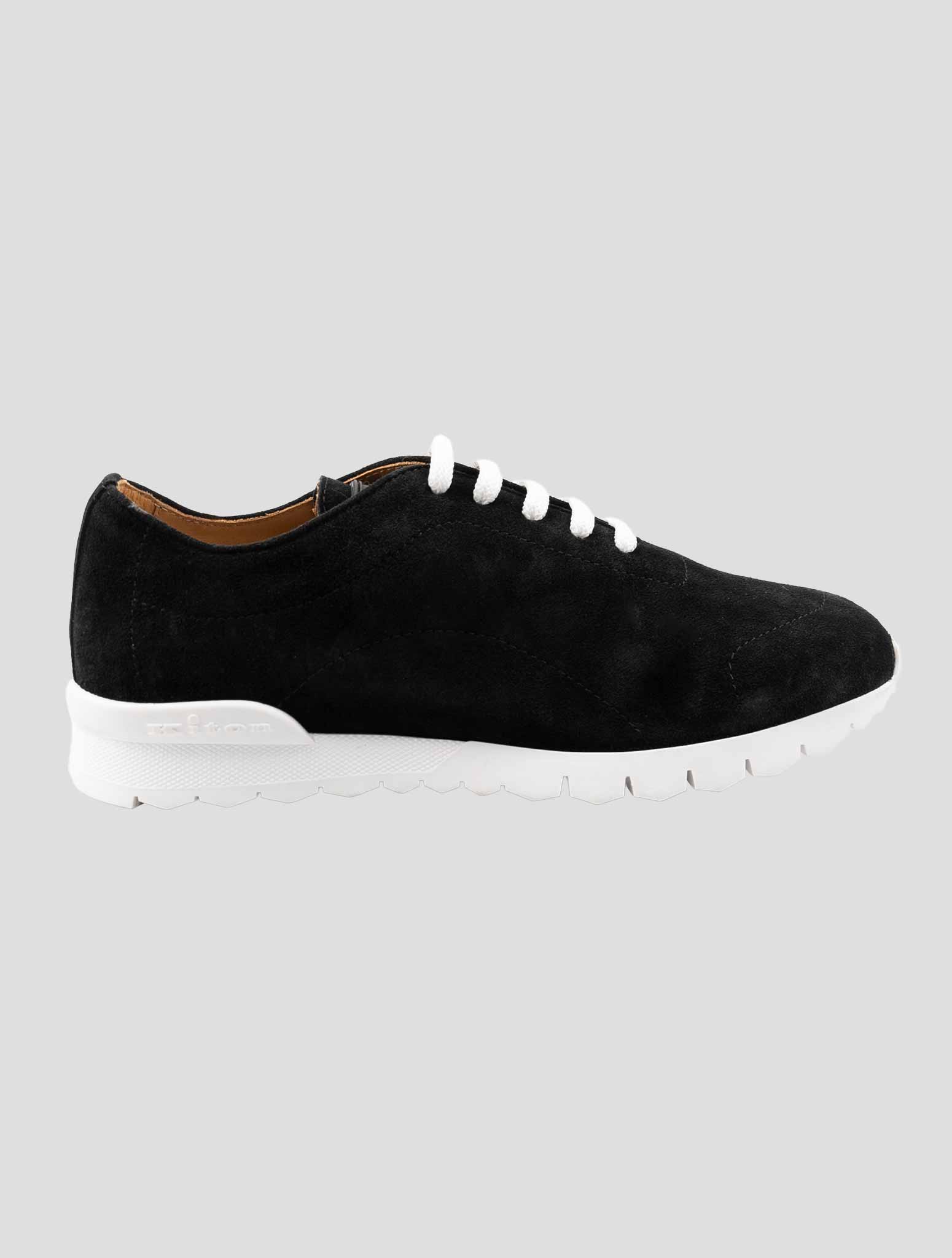 Kiton Black Leather Suede Sheepskin Fur Sneakers
