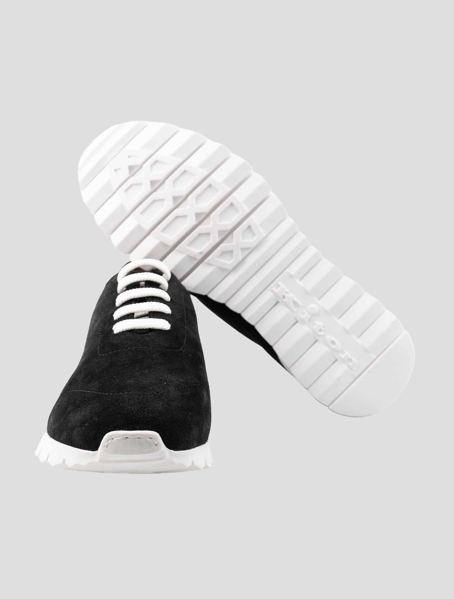 Kiton Black Leather Suede Sheepskin Fur Sneakers