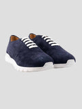 Kiton Blue Leather Suede Sheepskin Fur Sneakers