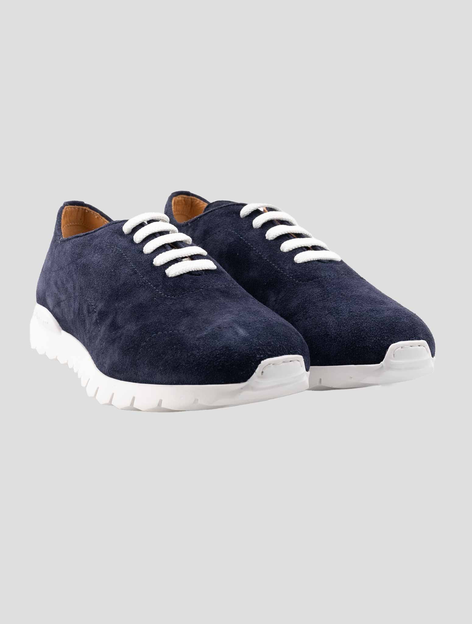 Kiton Blue Leather Suede Sheepskin Fur Sneakers