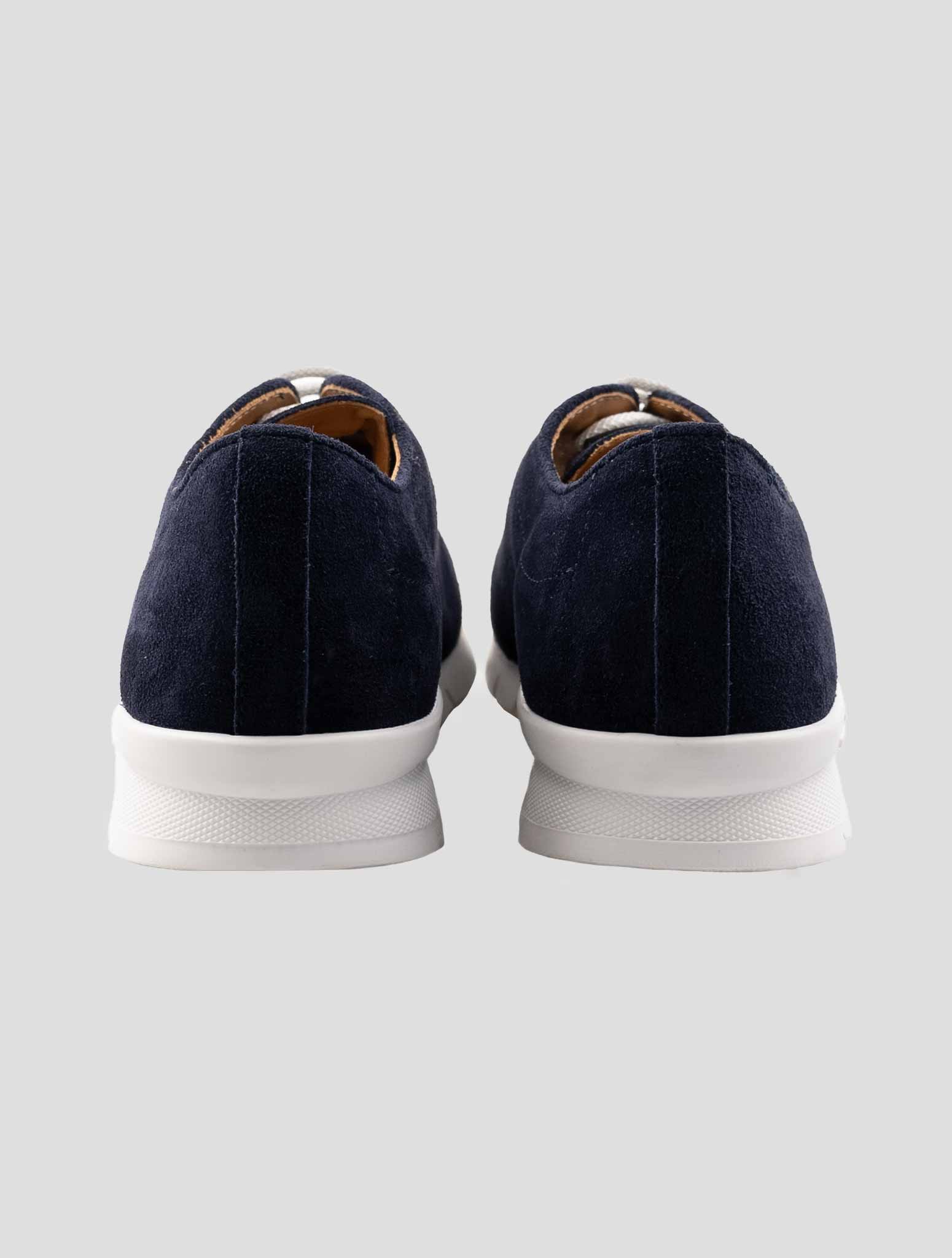 Kiton Blue Leather Suede Sheepskin Fur Sneakers