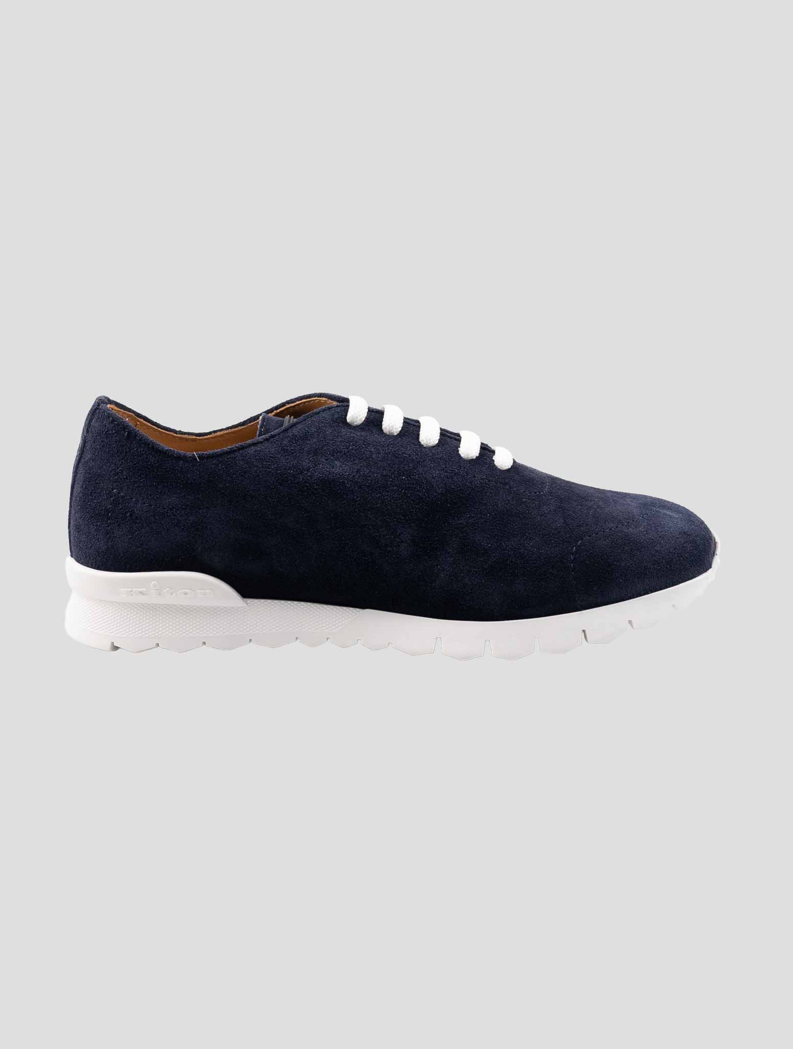 Kiton Blue Leather Suede Sheepskin Fur Sneakers