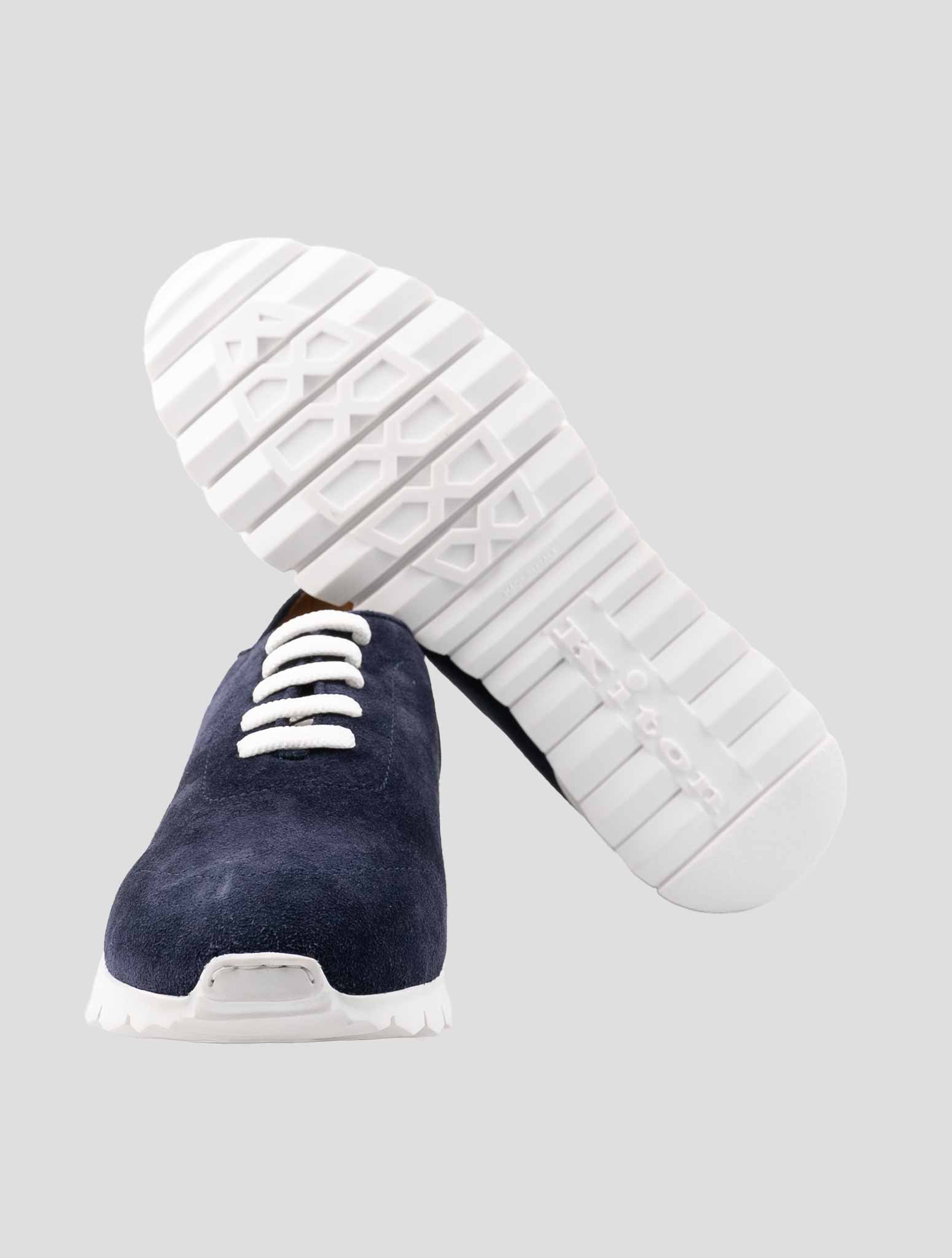 Kiton Blue Leather Suede Sheepskin Fur Sneakers
