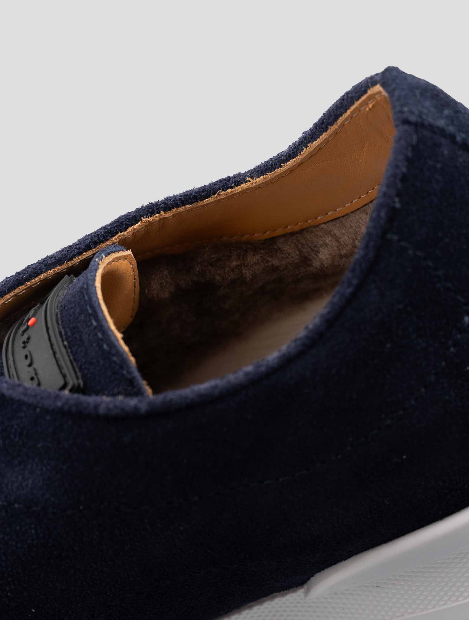 Kiton Blue Leather Suede Sheepskin Fur Sneakers