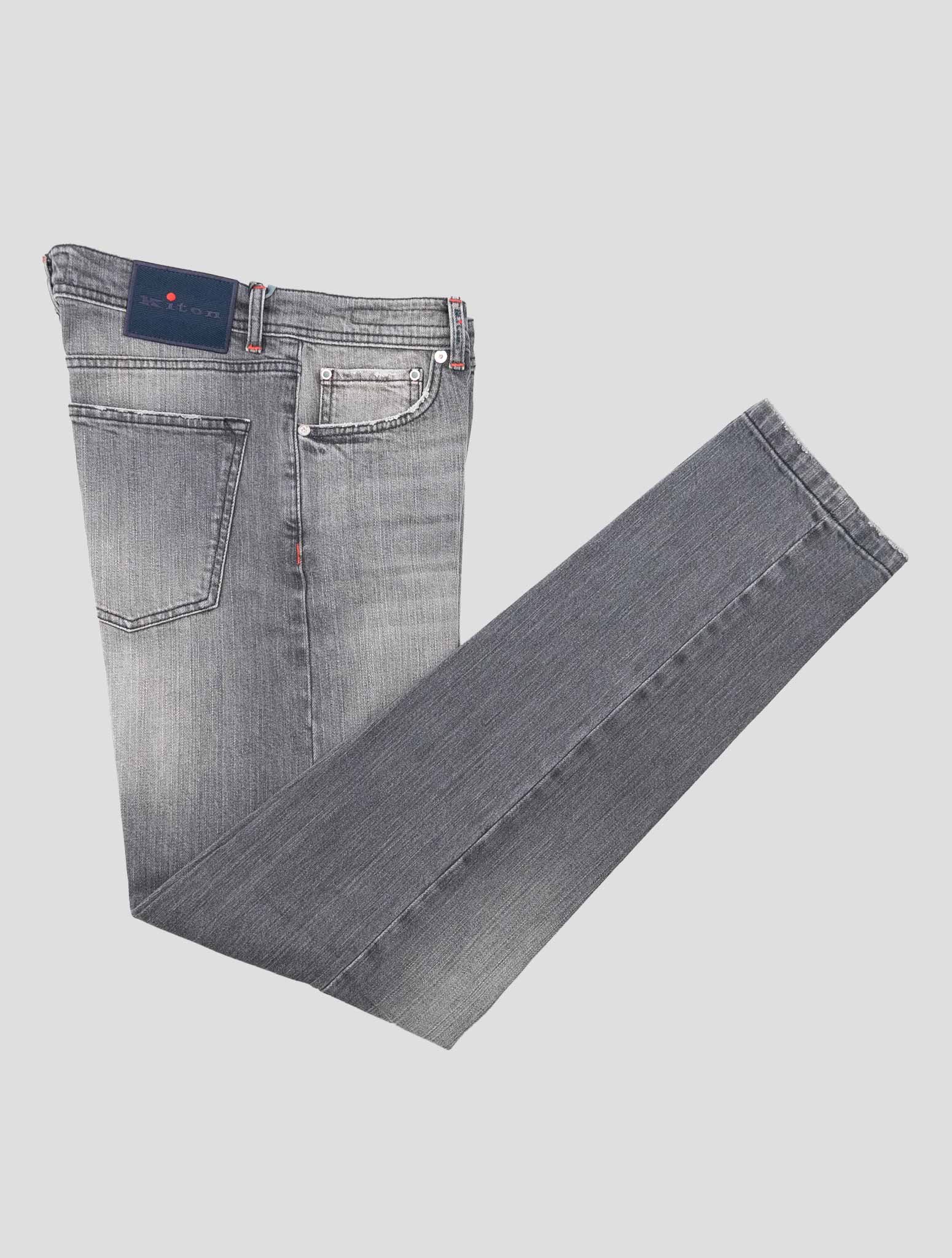 Kiton Gray Cotton Elasticated Jeans