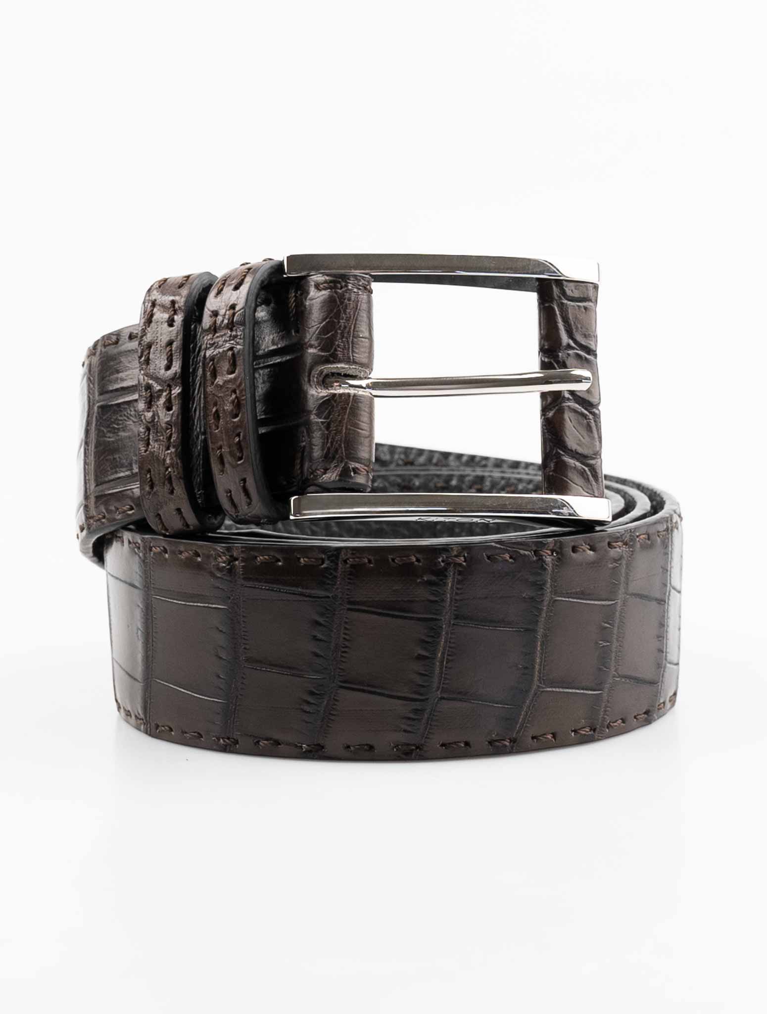 Kiton Brown Leather Crocodile Belt