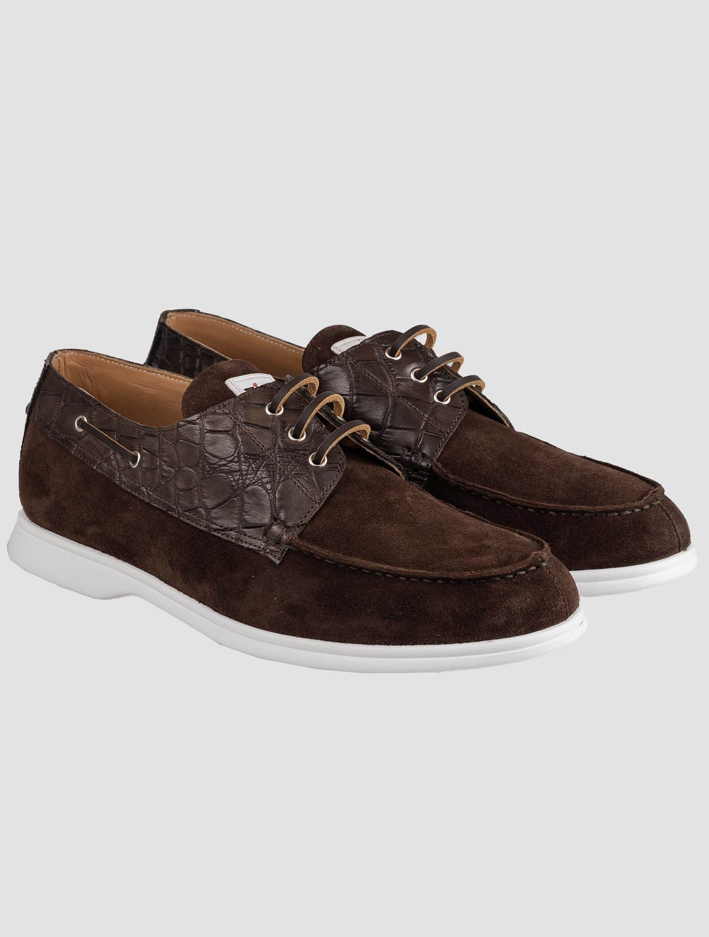Kiton Brown Crocodile Suede Loafers KSY3 B