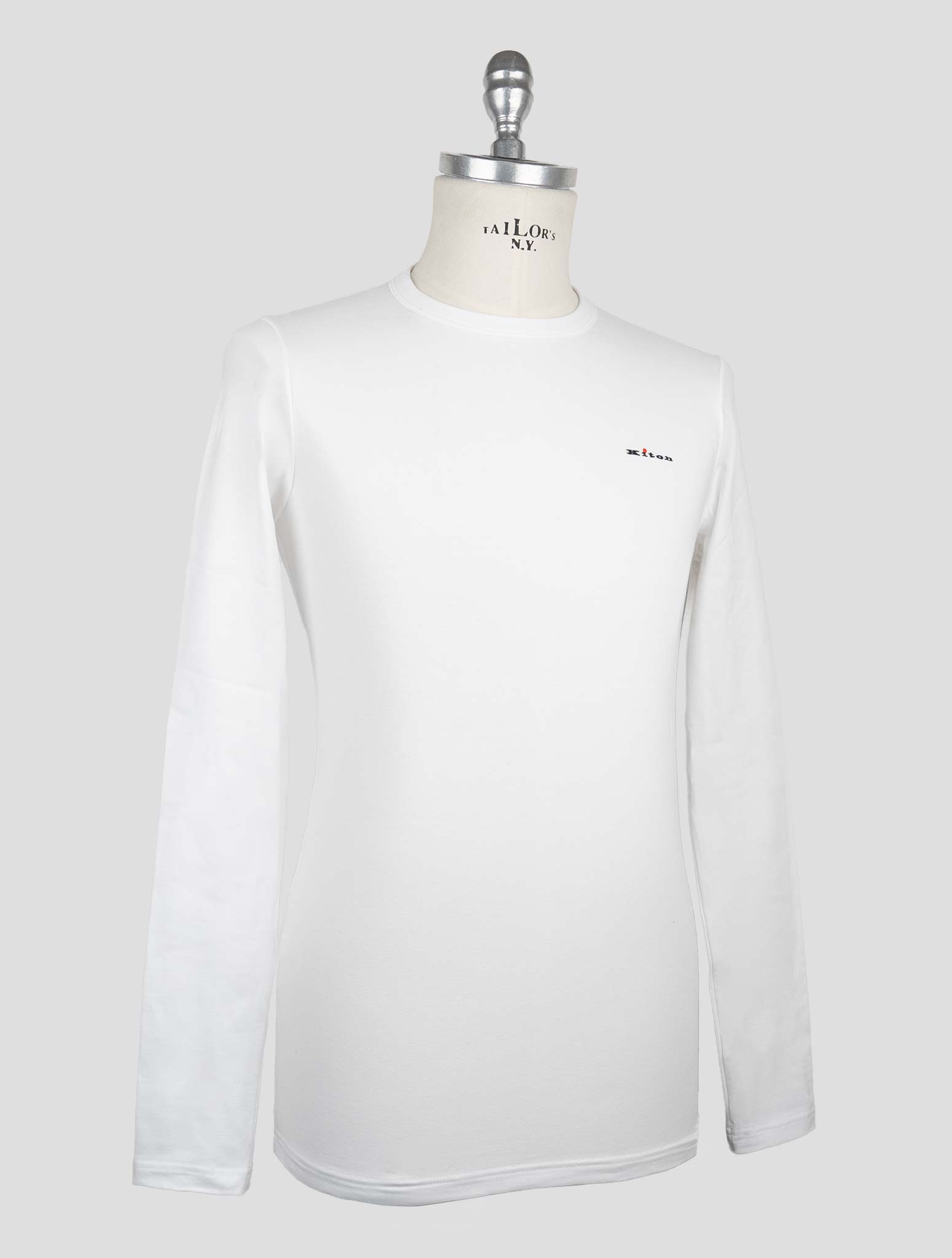 Kiton White Cotton Elasticated Underwear T-Shirt Long Sleeve — view 2
