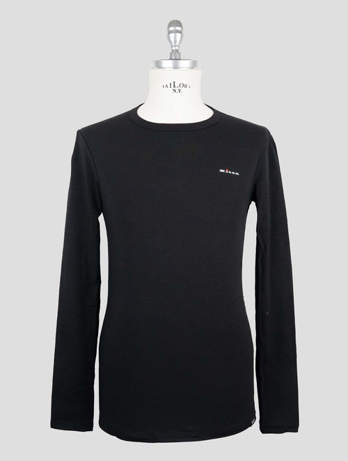 Kiton Black Cotton Elasticated Underwear T-Shirt Long Sleeve