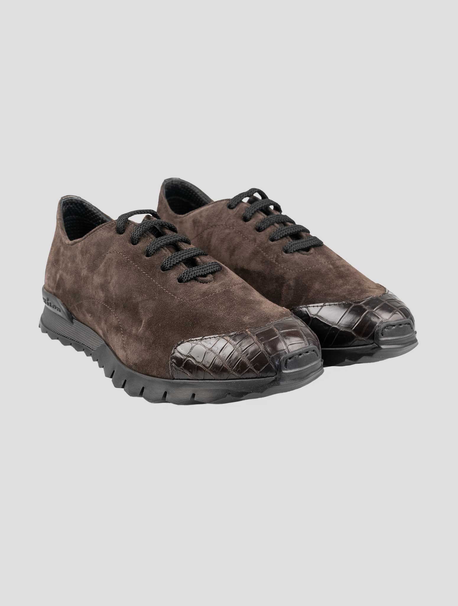 Kiton Brown Leather Suede Leather Crocodile Overcoat