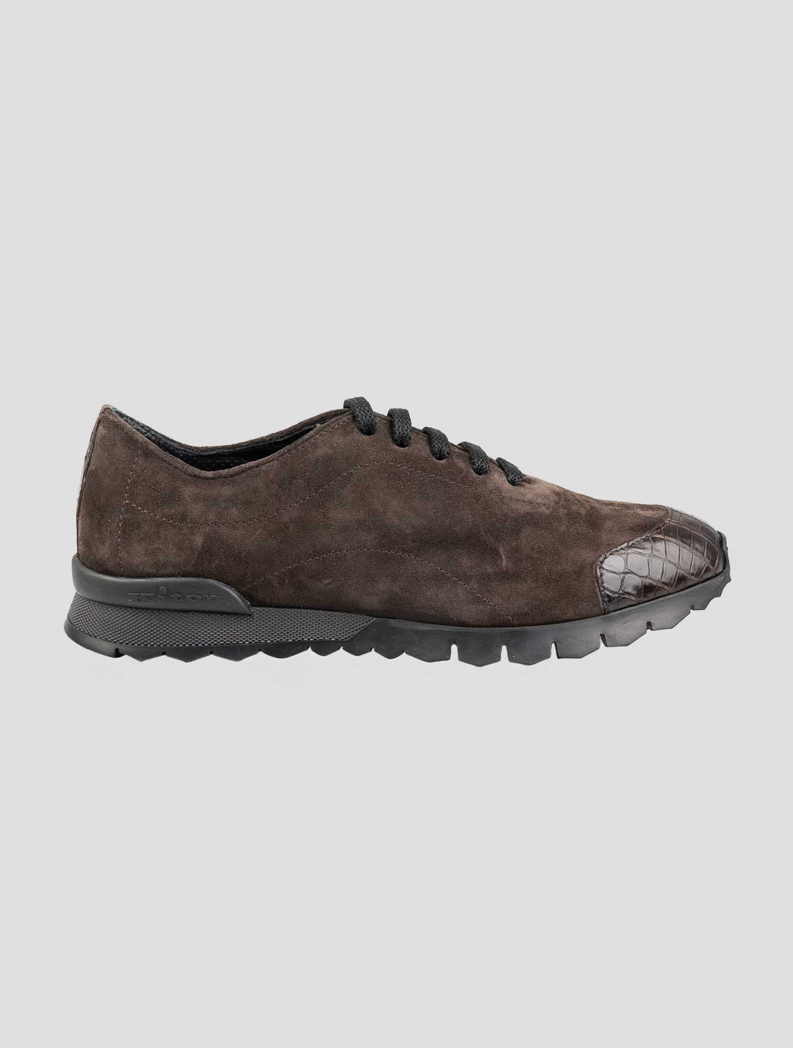 Kiton Brown Leather Suede Leather Crocodile Overcoat
