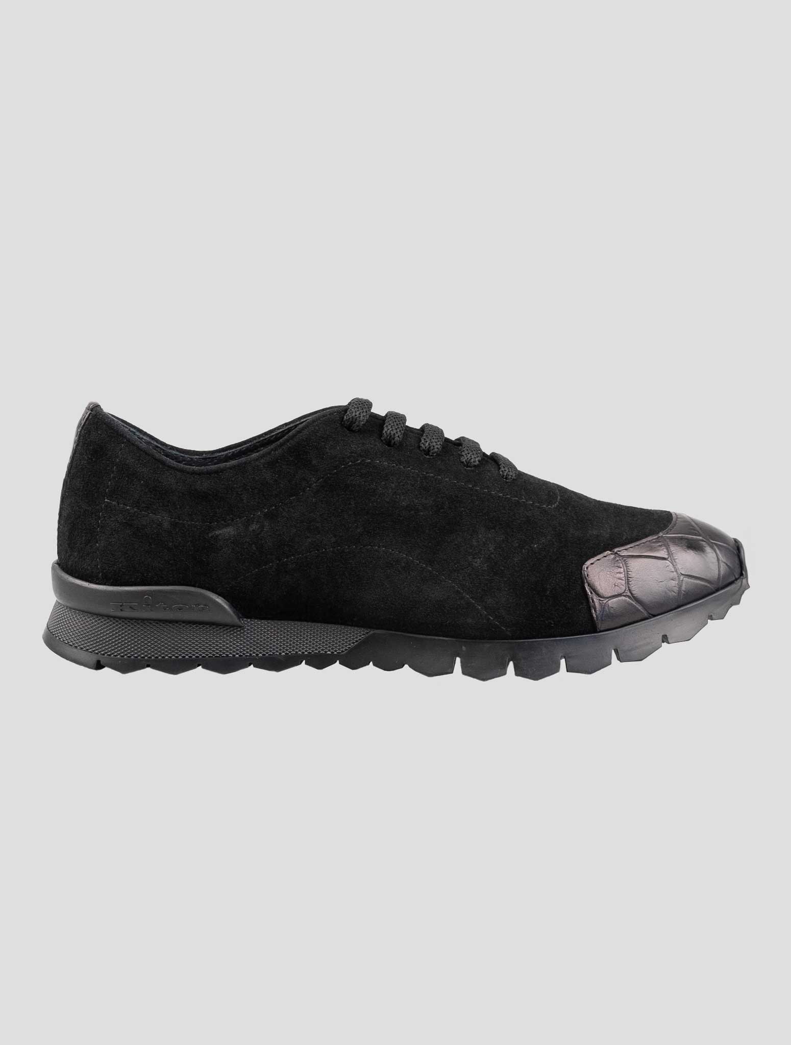 Kiton Black Leather Suede Leather Crocodile Overcoat