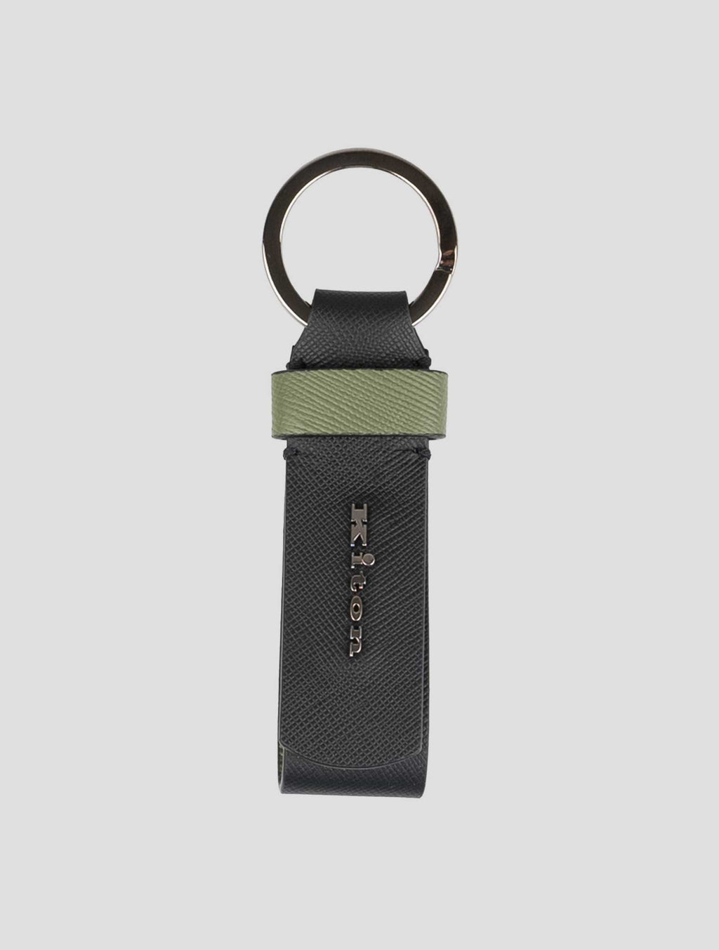 Kiton Black Green Leather Keychain