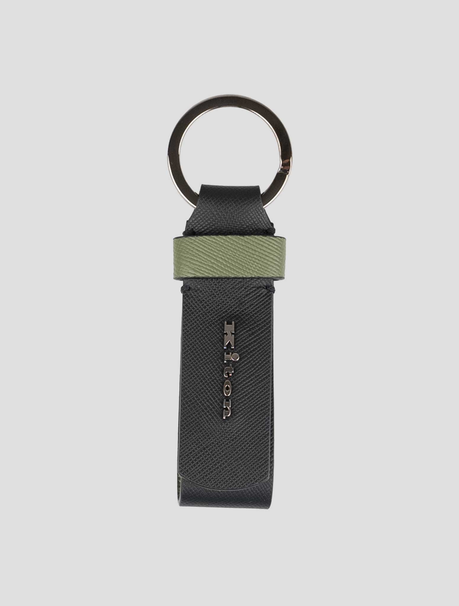 Kiton Black Green Leather Keychain