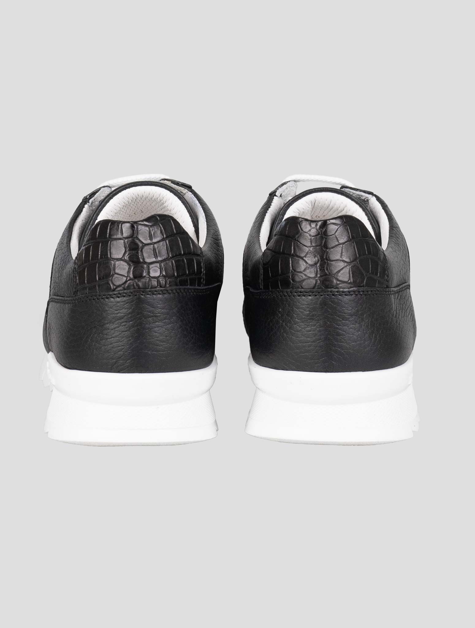 Kiton Black Leather Deer Leather Crocodile Sneakers