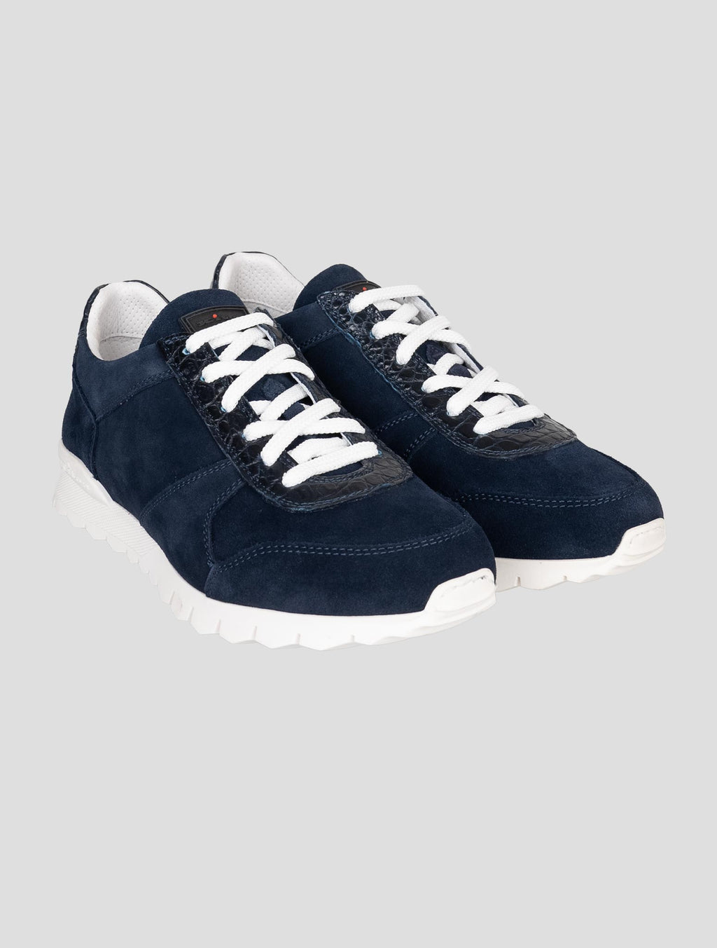 Kiton Blue Suede Crocodile Sneakers USSA077