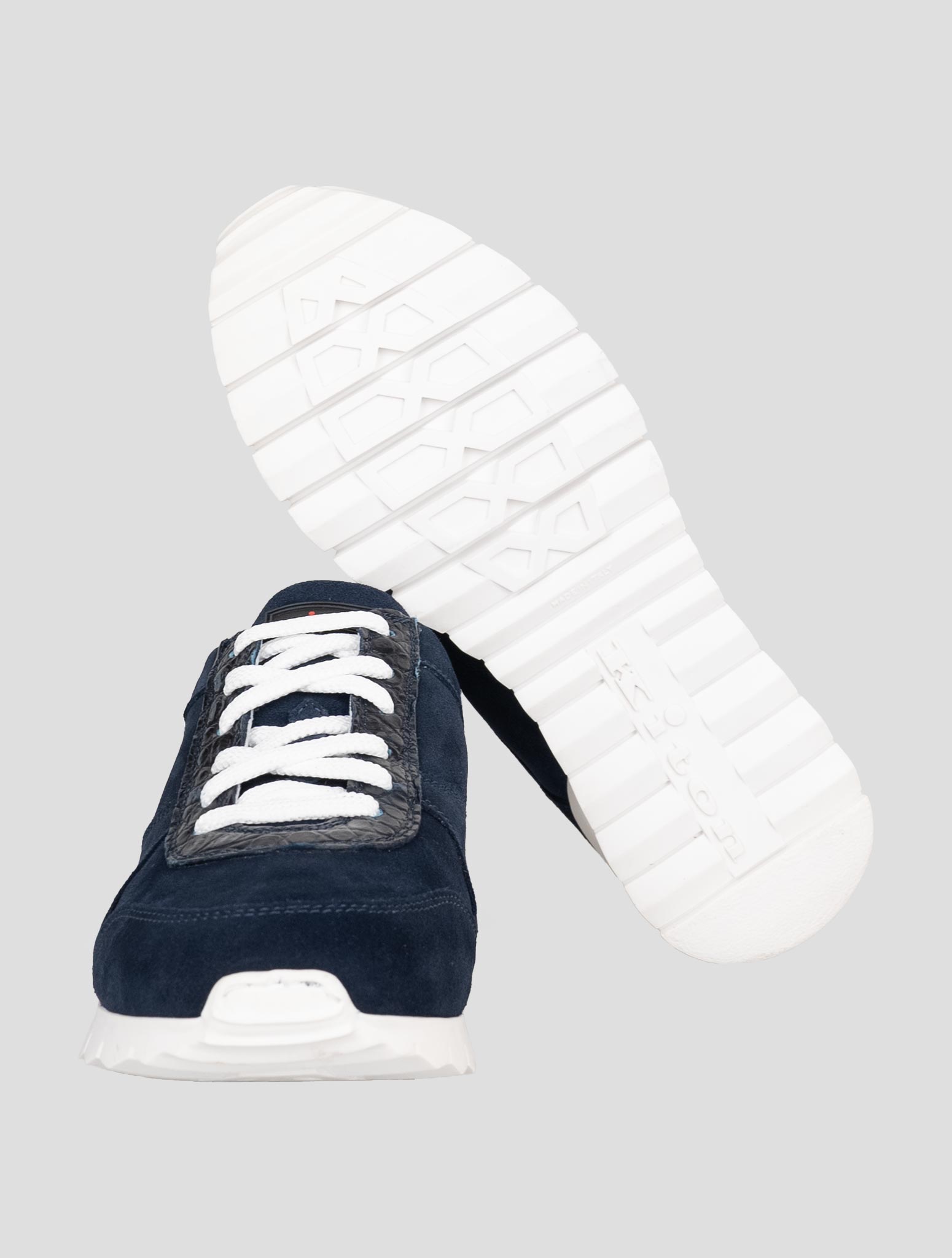 Kiton Blue Suede Crocodile Sneakers USSA077