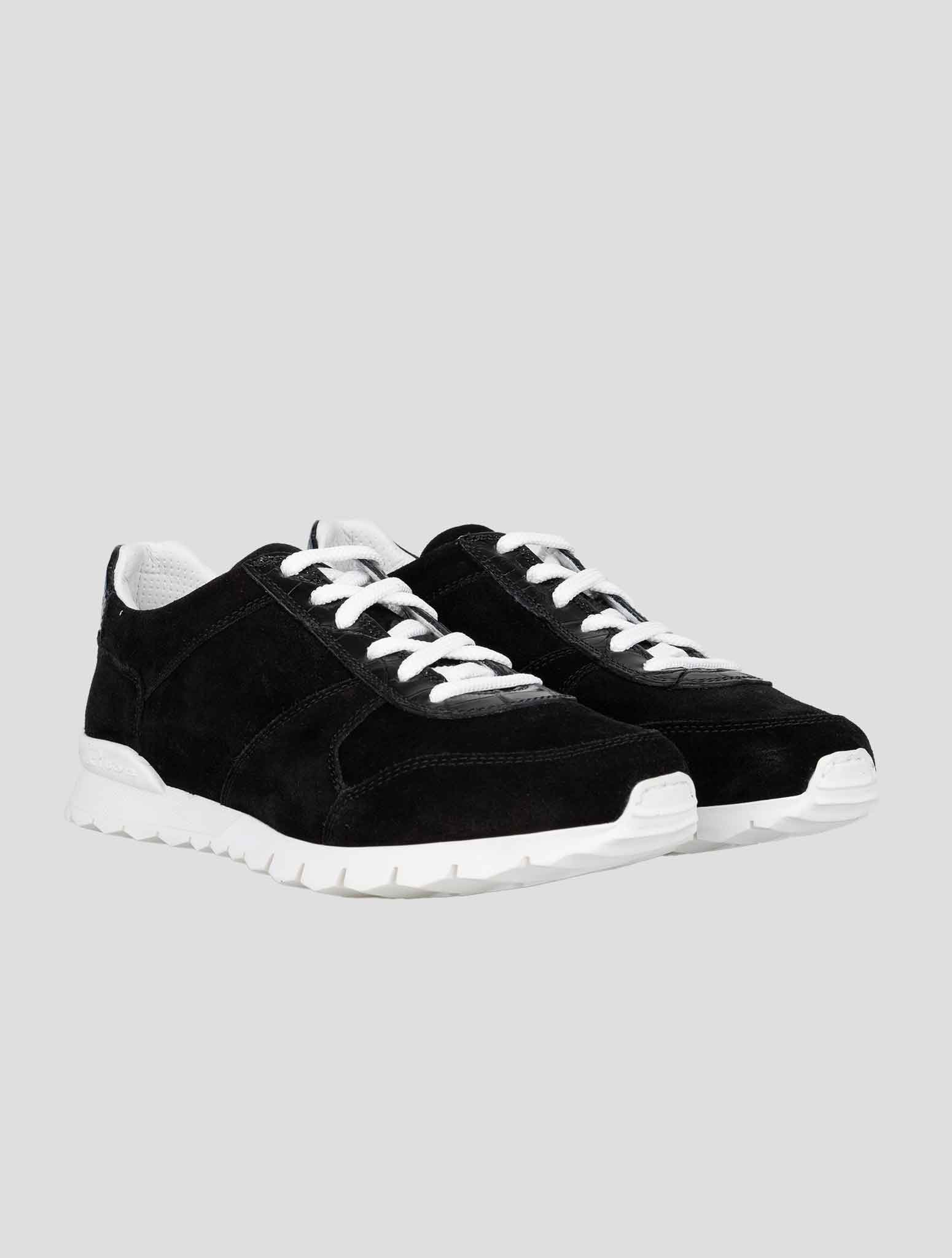 Kiton Black Leather Suede and Leather Crocodyle Sneakers