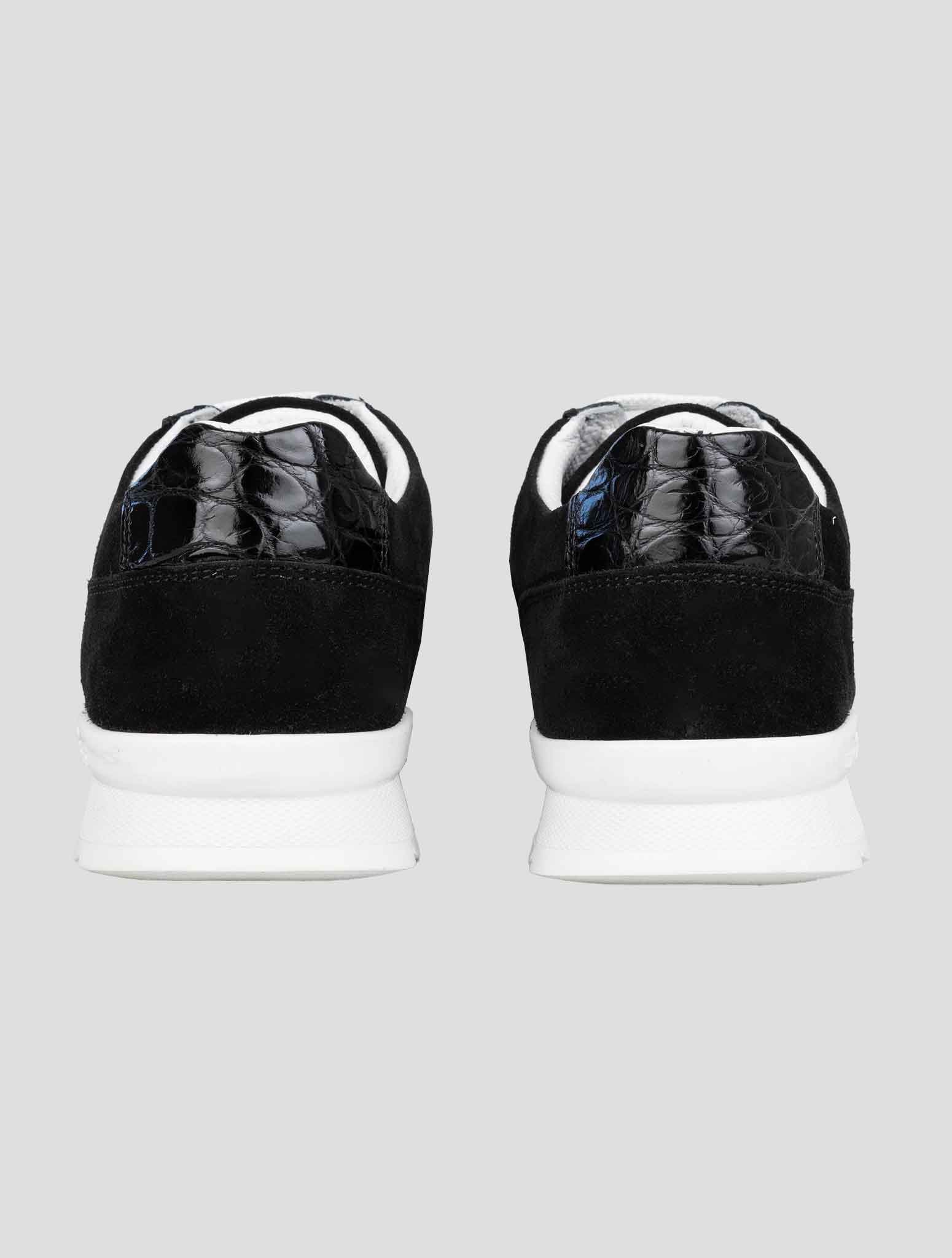 Kiton Black Leather Suede and Leather Crocodyle Sneakers