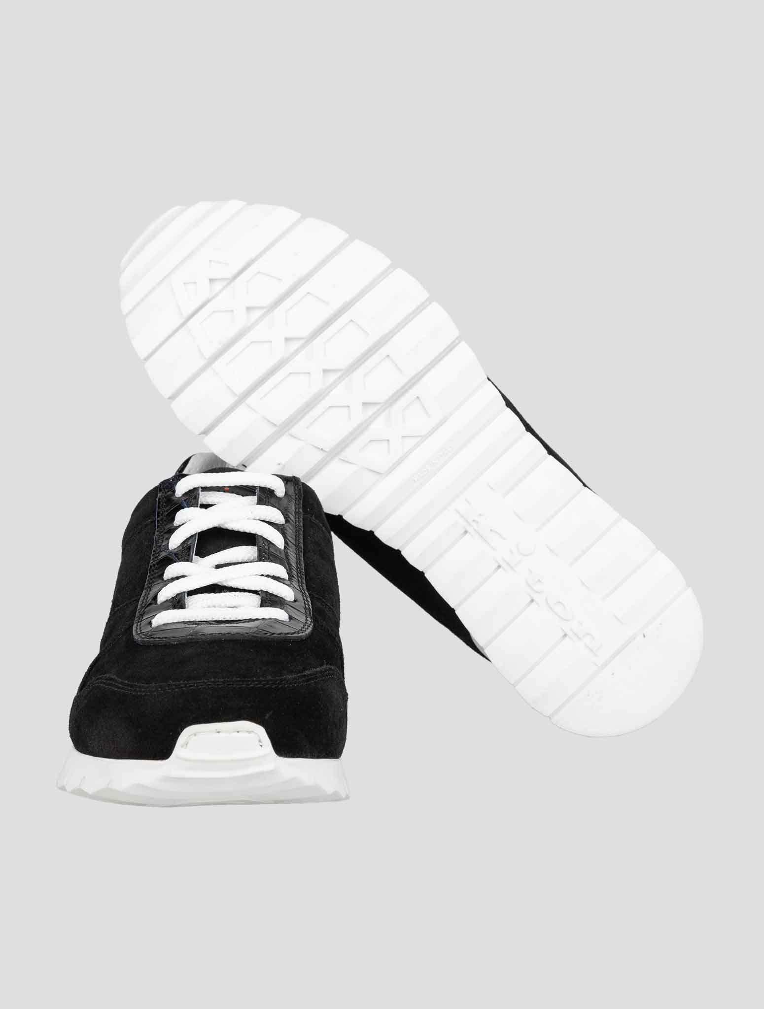Kiton Black Leather Suede and Leather Crocodyle Sneakers
