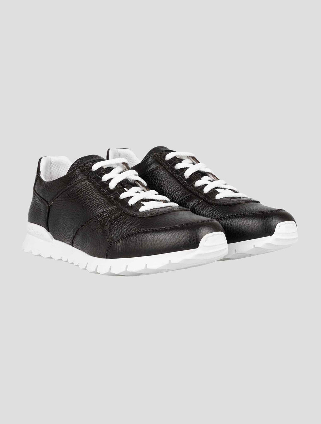 Kiton Black Leather And Leather Crocodyle Sneakers