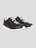 Kiton Black Leather And Leather Crocodyle Sneakers