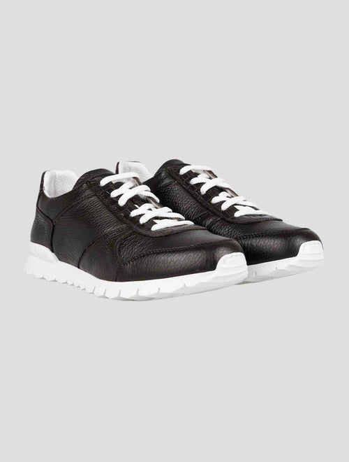 Kiton Black Leather And Leather Crocodyle Sneakers