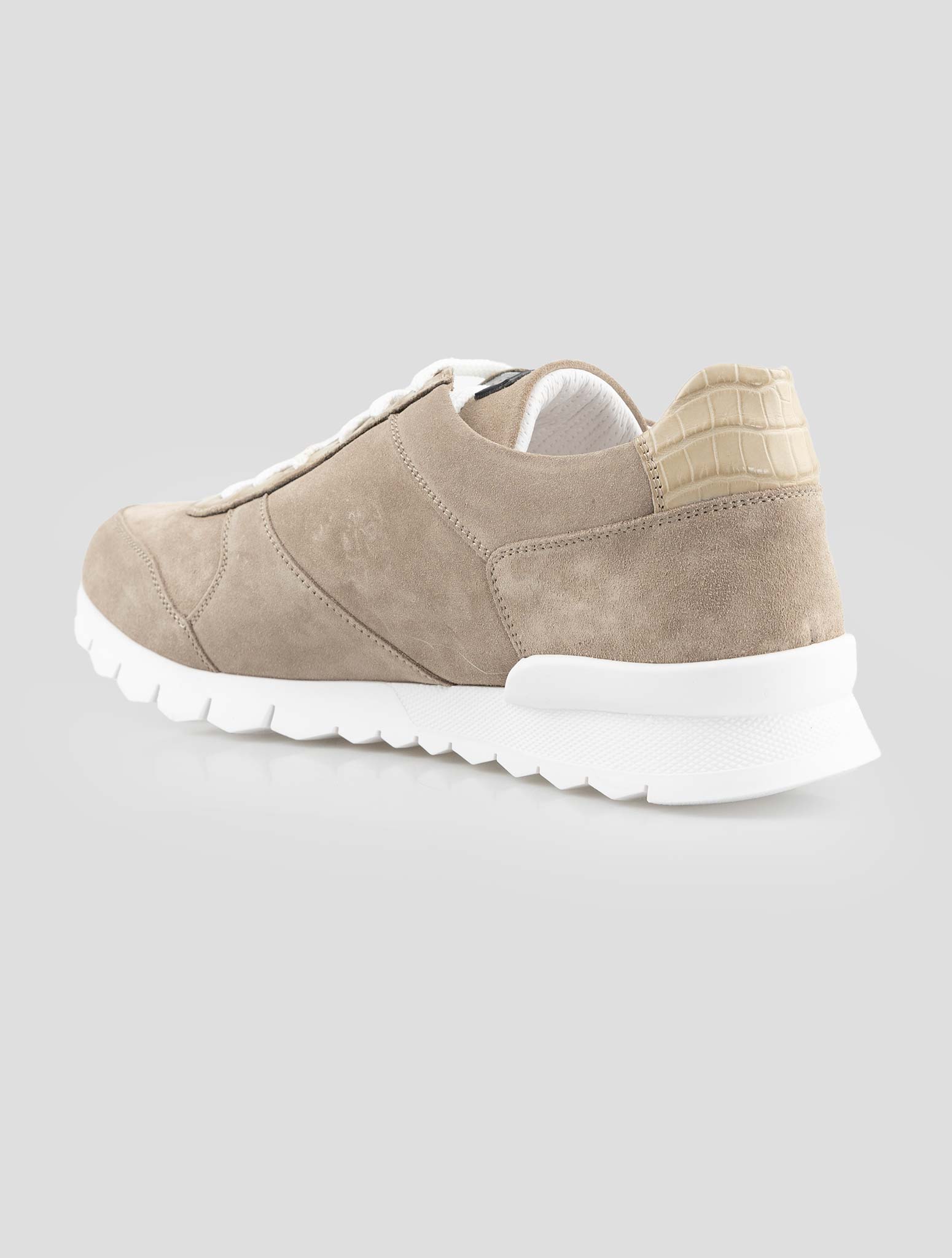 Kiton Beige Leather Suede And Leather Crocodile Sneakers