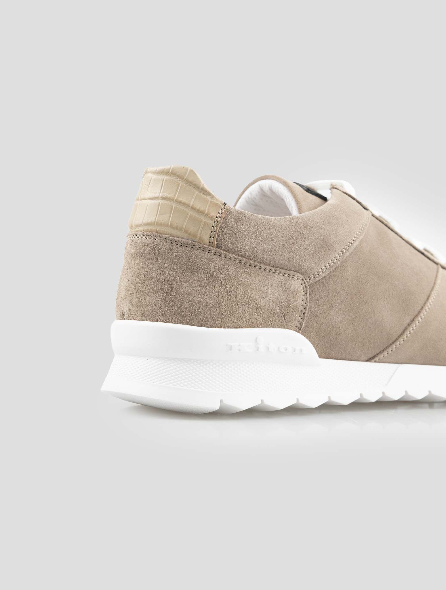 Kiton Beige Leather Suede And Leather Crocodile Sneakers