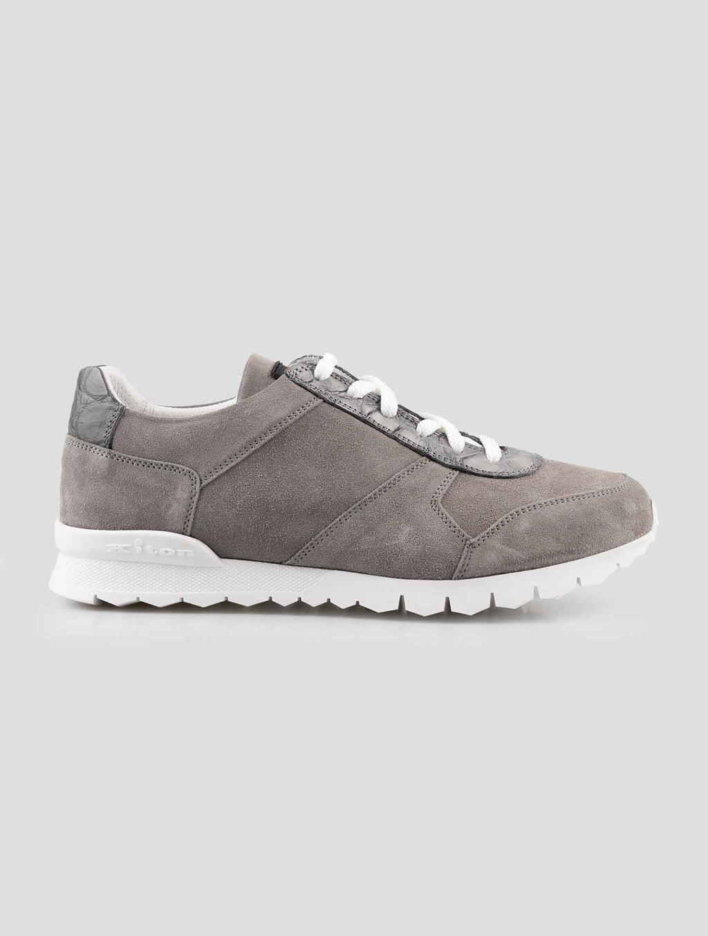 Kiton Gray Leather Suede And Leather Crocodile Sneakers