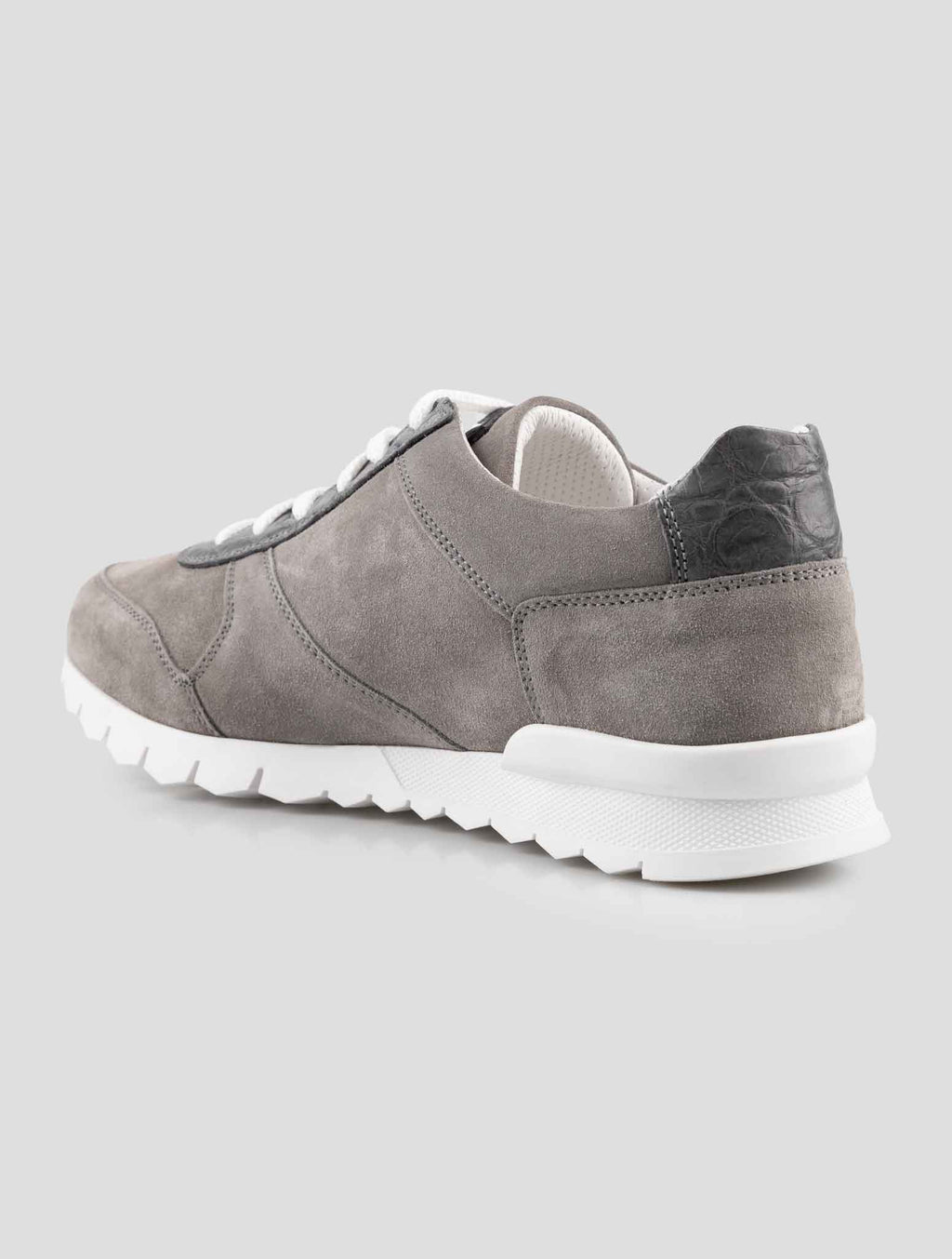 Kiton Gray Leather Suede And Leather Crocodile Sneakers