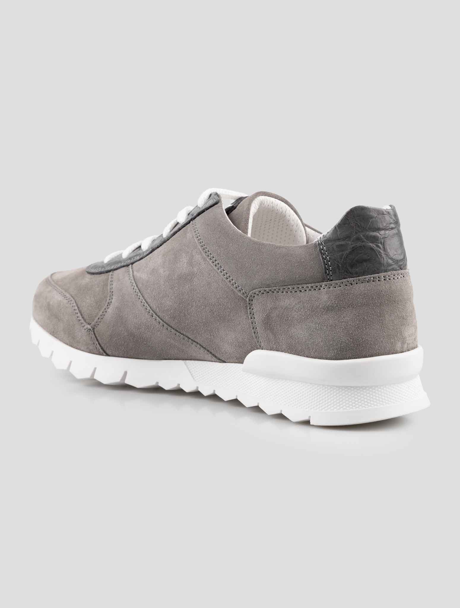Kiton Gray Leather Suede And Leather Crocodile Sneakers