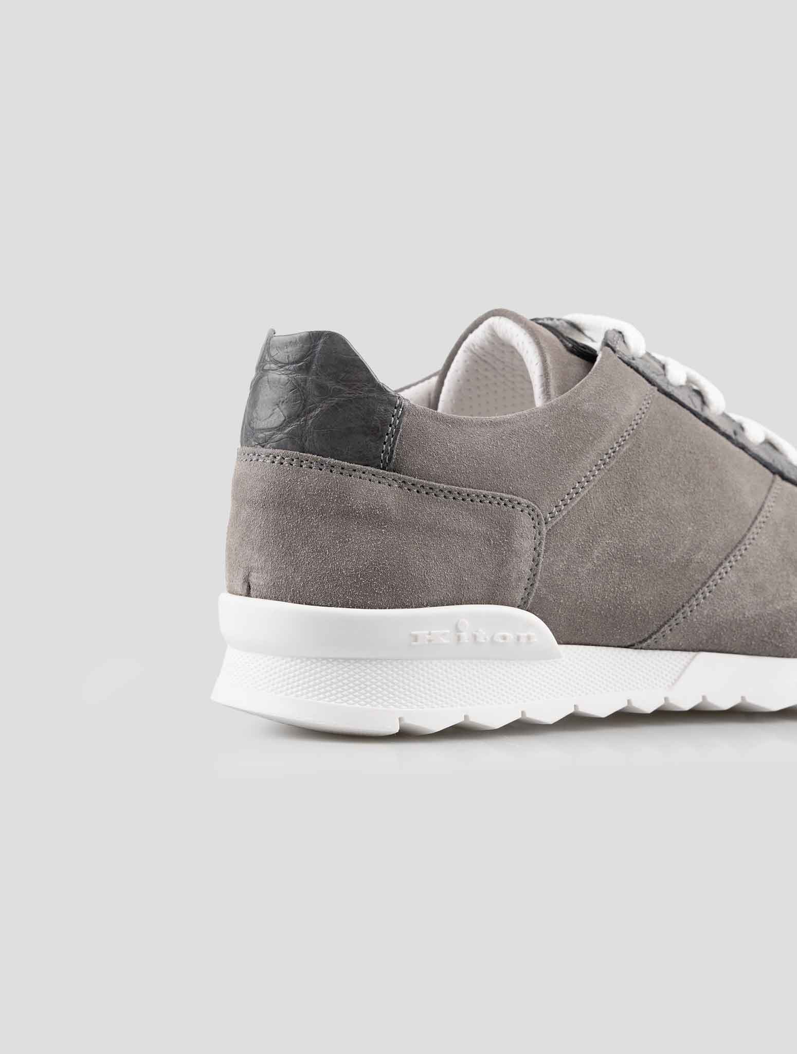 Kiton Gray Leather Suede And Leather Crocodile Sneakers