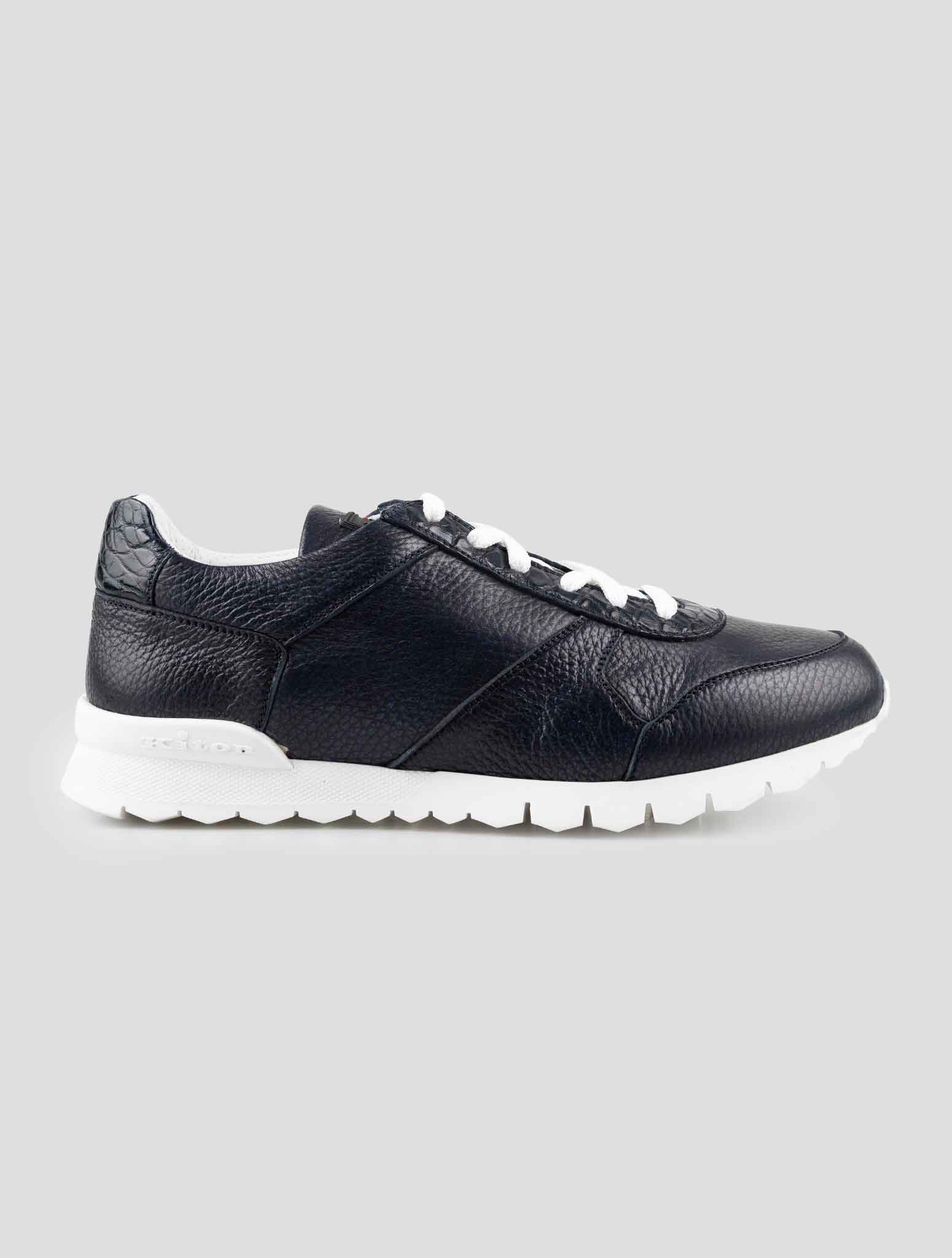 Kiton Blue Navy Leather Suede And Leather Crocodile Sneakers