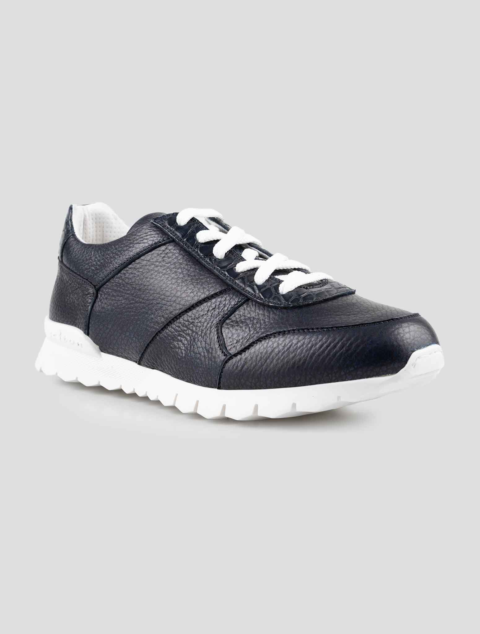 Kiton Blue Navy Leather Suede And Leather Crocodile Sneakers