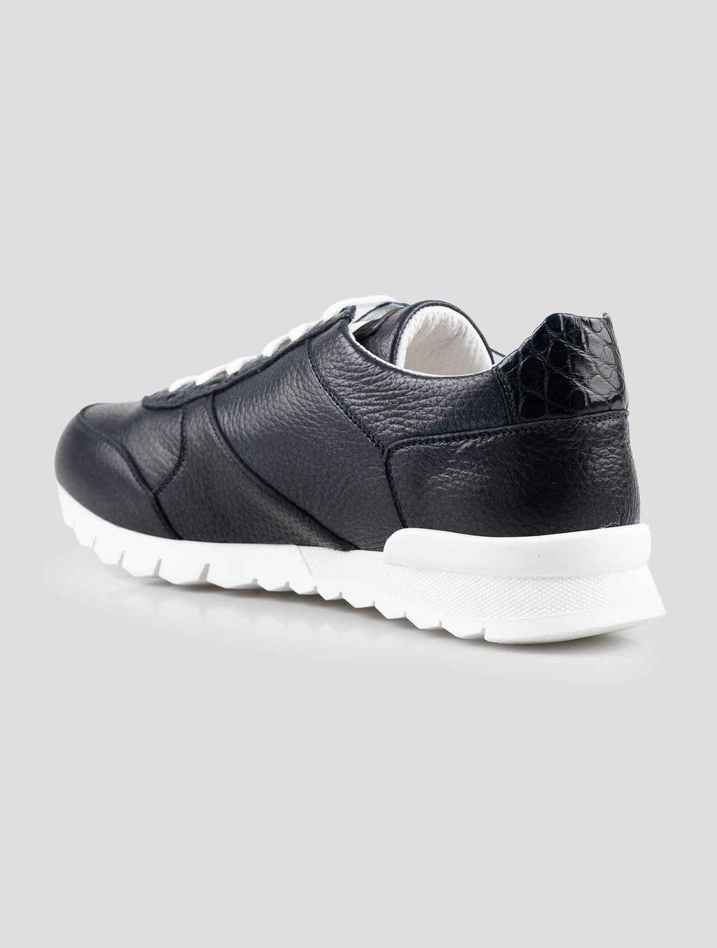 Kiton Blue Navy Leather Suede And Leather Crocodile Sneakers