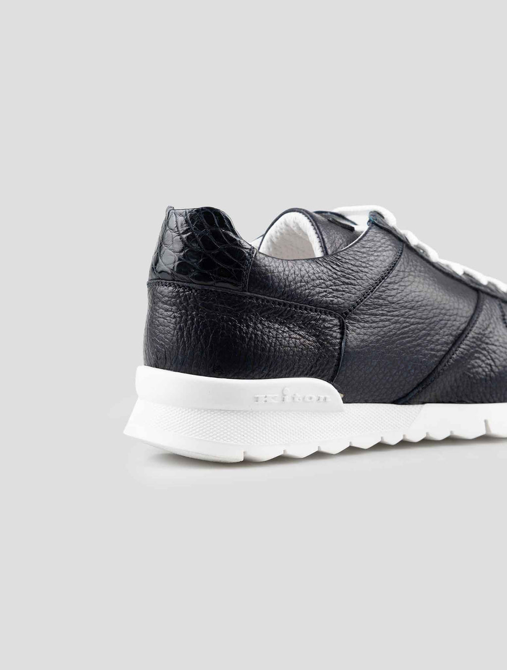 Kiton Blue Navy Leather Suede And Leather Crocodile Sneakers