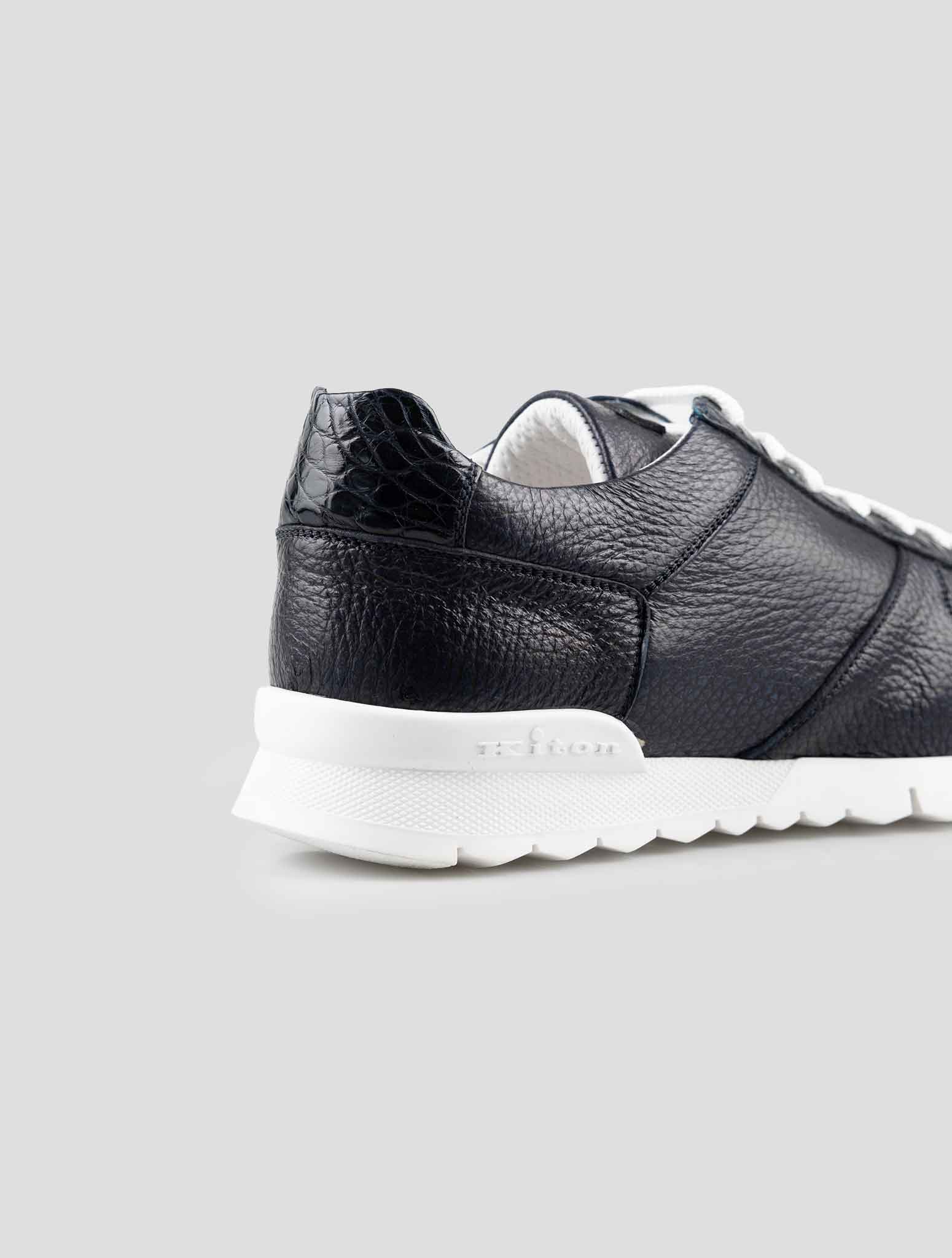 Kiton Blue Navy Leather Suede And Leather Crocodile Sneakers