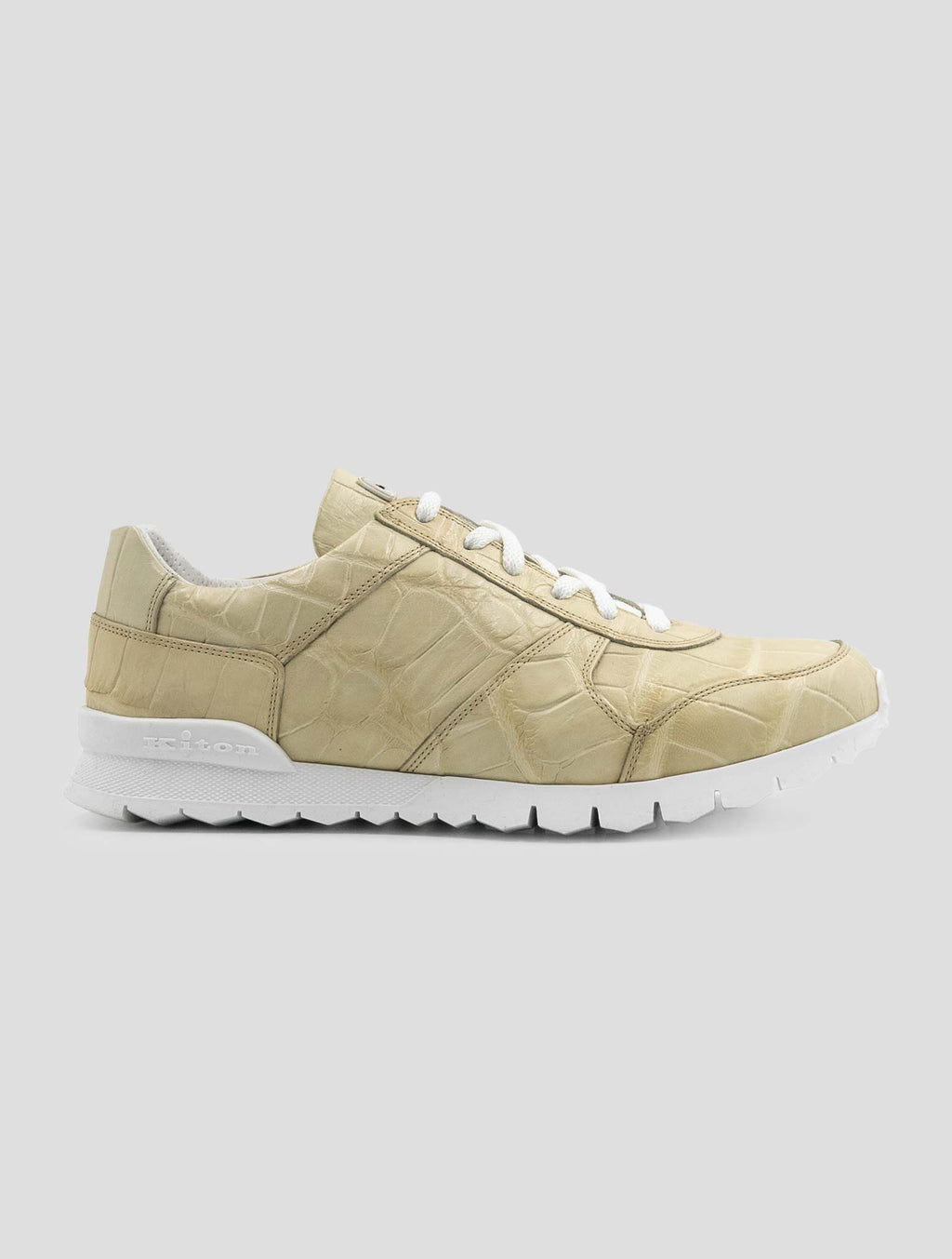 Kiton Ivory Leather Crocodile Sneakers