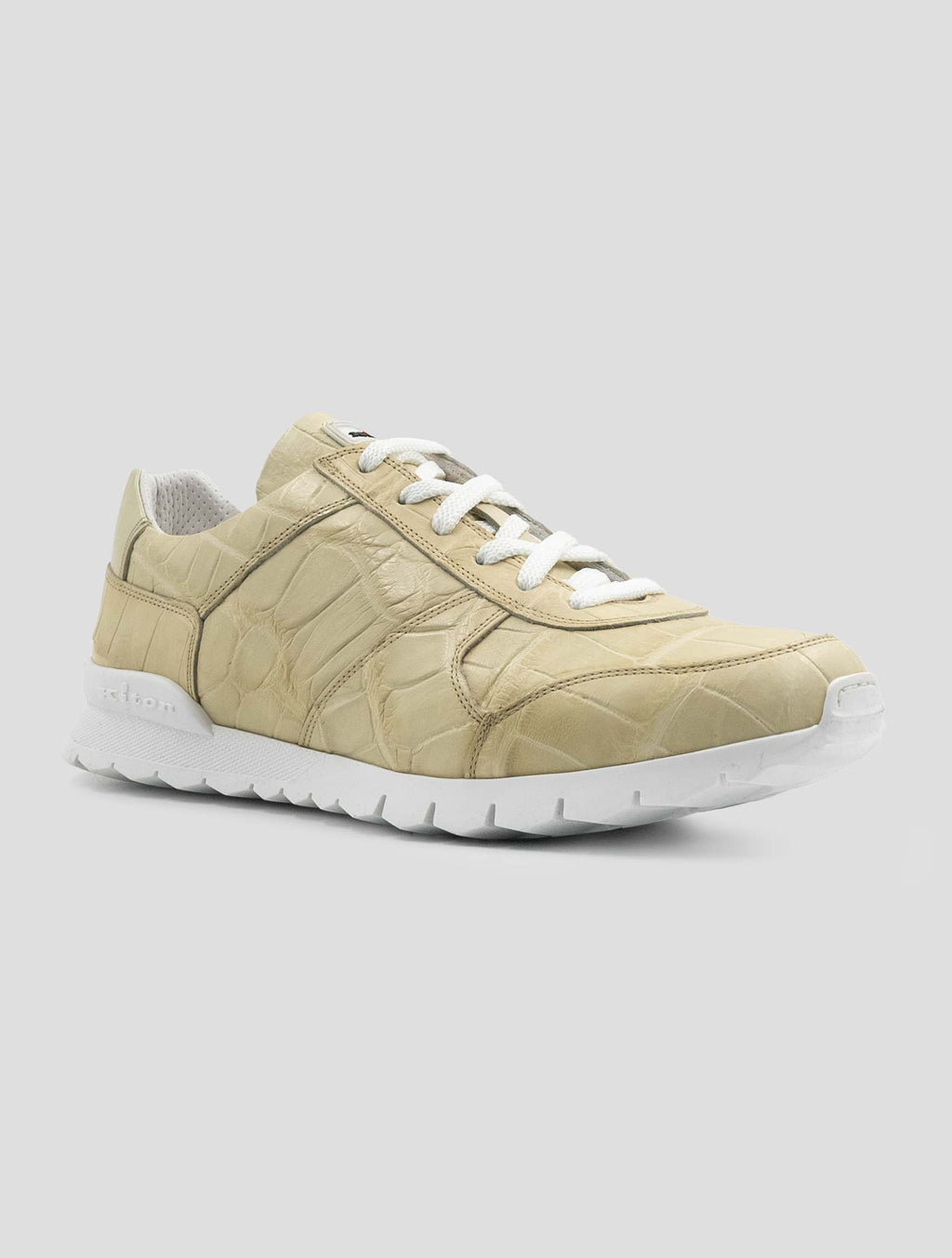Kiton Ivory Leather Crocodile Sneakers