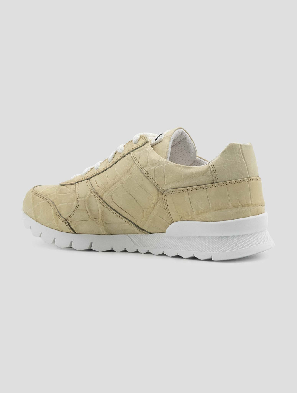 Kiton Ivory Leather Crocodile Sneakers