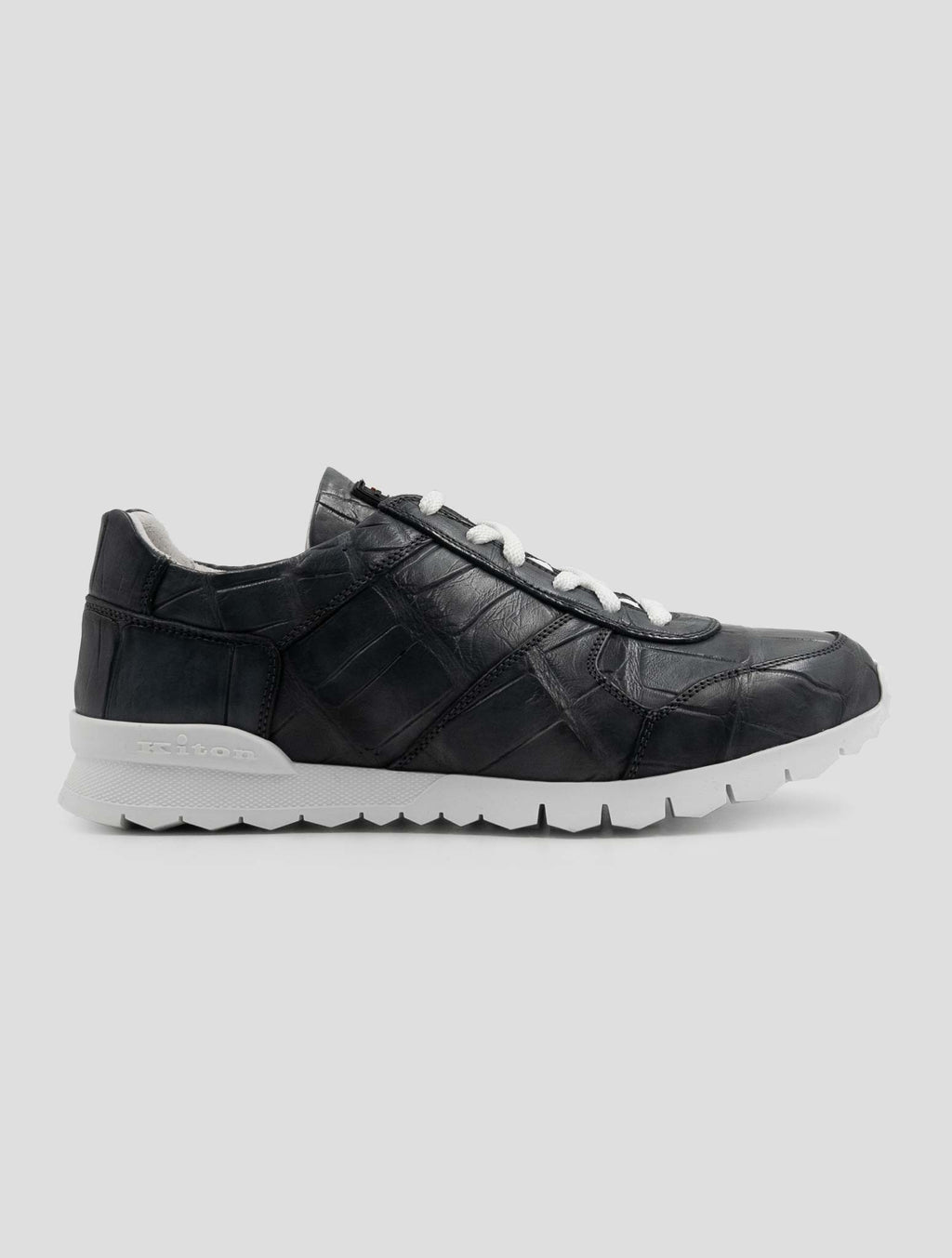 Kiton Gray Leather Crocodile Sneakers