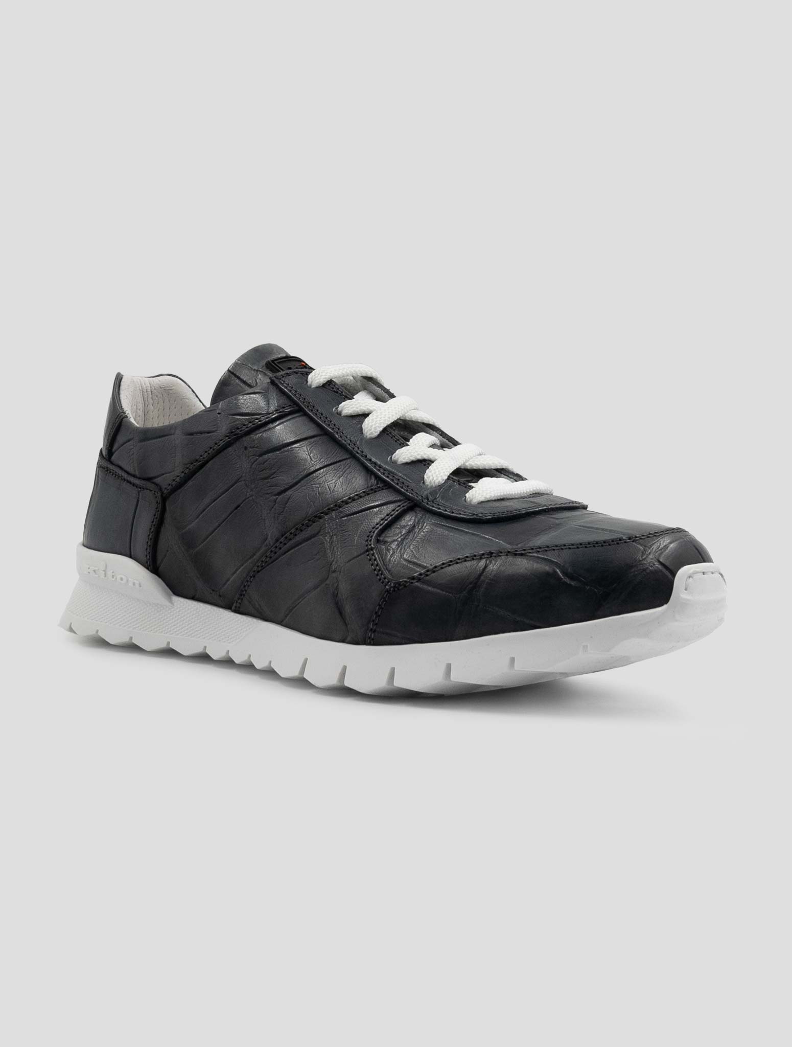 Kiton Gray Leather Crocodile Sneakers