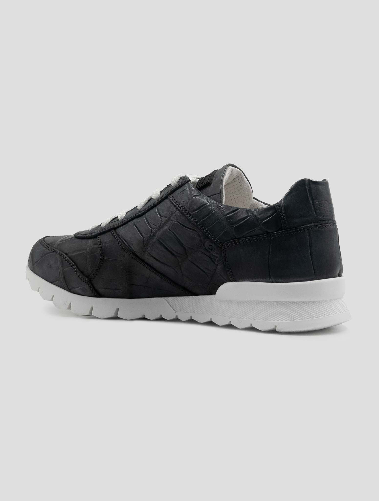 Kiton Gray Leather Crocodile Sneakers