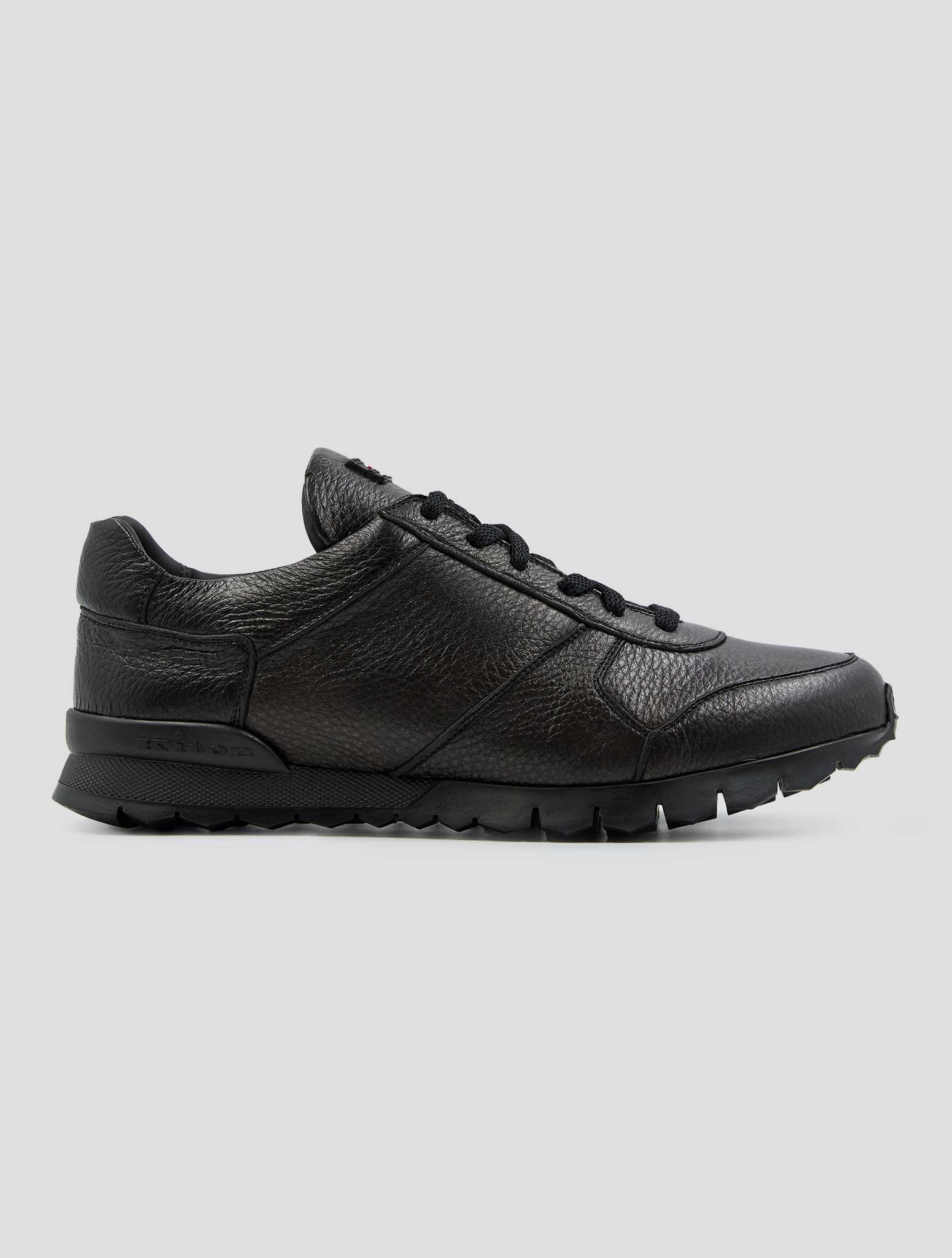 Kiton Dark Brown Leather Deer Shearling Fur Sneakers