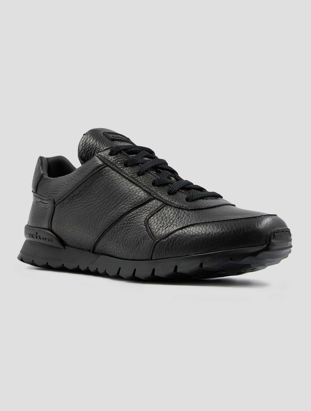 Kiton Dark Brown Leather Deer Shearling Fur Sneakers